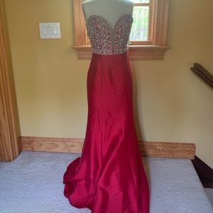 Red beaded mermaid prom or cocktail dress